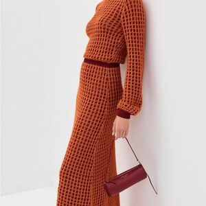 Escvdo Alfil Long Sleeve Knit Dress in Orange and Burgundy